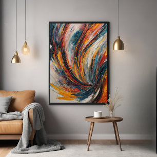 Dynamic Flame Abstract Expressionism Art Poster