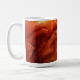 Dynamic Fluid Marble Pattern in Red and Orange Coffee Mug