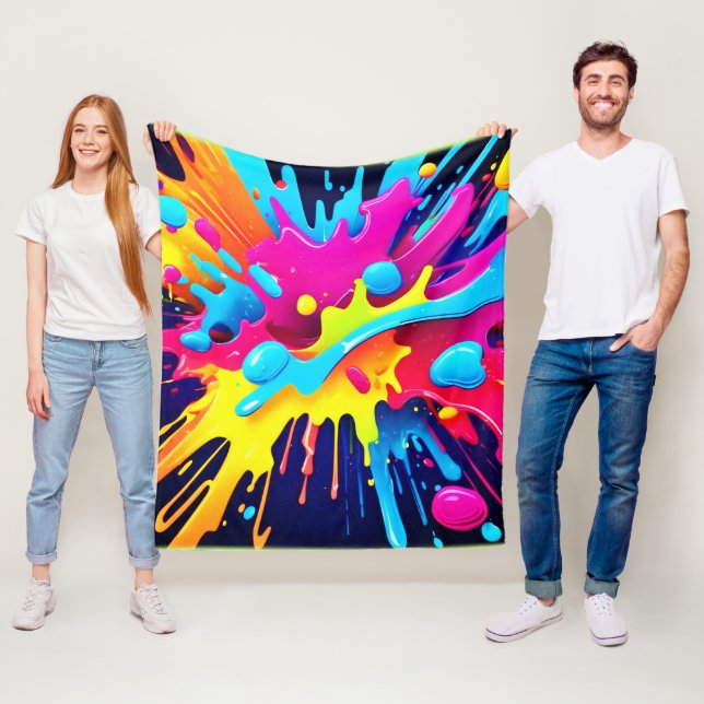 Dynamic Fluorescent Paint Streaks Fleece Blanket (In Situ)