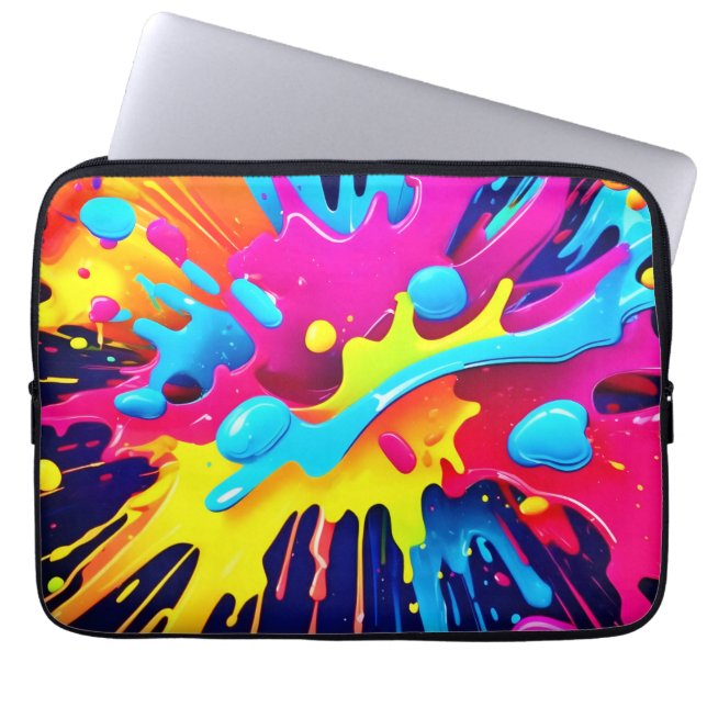 Dynamic Fluorescent Paint Streaks Laptop Sleeve (Front)
