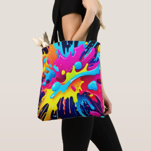Dynamic Fluorescent Paint Streaks Tote Bag