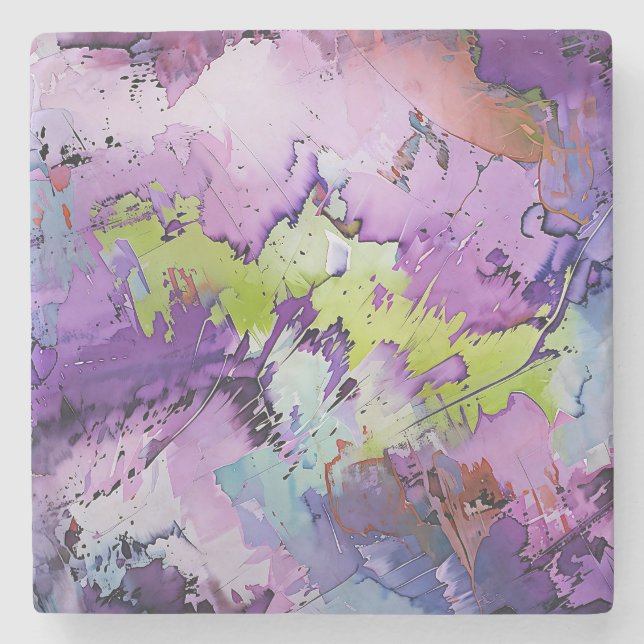 "Dynamic Fragments" Contemporary Abstract Art Stone Coaster (Front)