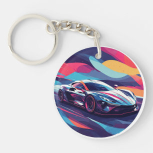Dynamic Futuristic Sports Car Illustration Key Ring