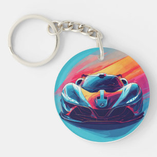 Dynamic Futuristic Sports Car Illustration Key Ring