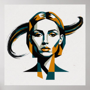 Dynamic Geometric Portrait with Swirling Accents Poster