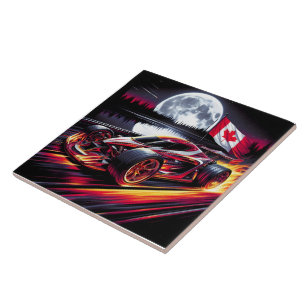Dynamic go cart racing under a bright moon ceramic tile