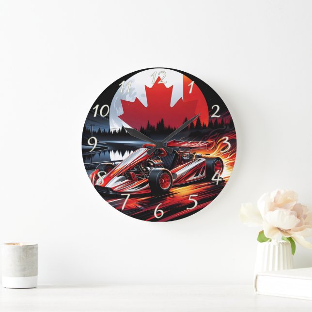 Dynamic go kart under a Canadian moonlight  Large Clock (Home)