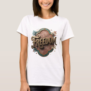Dynamic Gold FREEDOM Artistic Motif T-Shirt