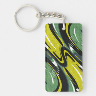 Dynamic Green and Lime Green Abstract Flow Key Ring