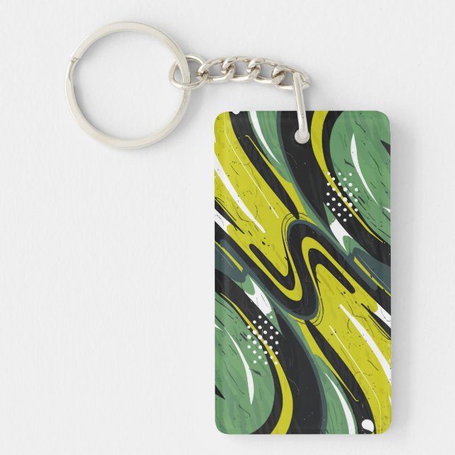 Dynamic Green and Lime Green Abstract Flow Key Ring (Front)