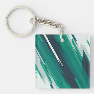 Dynamic Green Geometric Abstract Art Key Ring