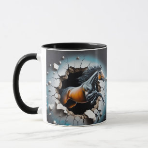 "Dynamic Horse Breaking Through Wall – 3D Mug