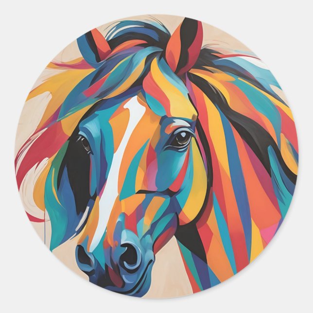 Dynamic Horse Portrait Abstract Classic Round Sticker (Front)
