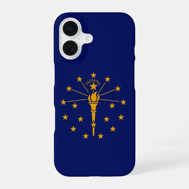 Dynamic Indiana State Flag Graphic iPhone 16 Case (Back)
