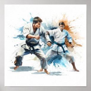 Dynamic Judo Fighters - Cute Watercolor Competitiv Poster