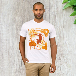 Dynamic Jump Silhouette Abstract Orange Circles T-Shirt