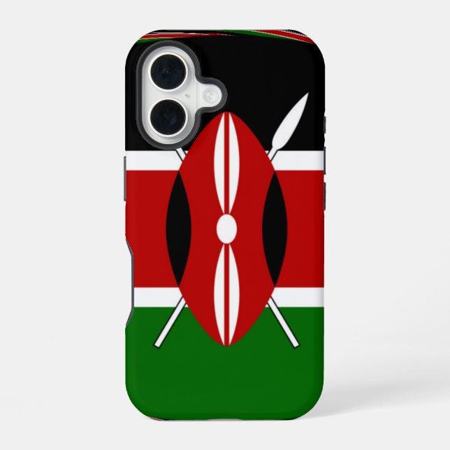 Dynamic Kenyan Flag Vector: An Energetic Design iPhone 16 Case (Back)