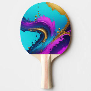 Dynamic Liquid Abstract, Gold Teal Black & Purple Ping Pong Paddle