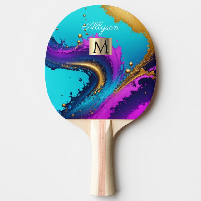 Dynamic Liquid Abstract, Name & Monogram Ping Pong Paddle (Front)