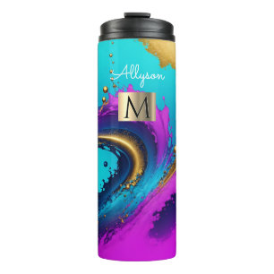 Dynamic Liquid Abstract, Name & Monogram Thermal Tumbler