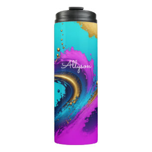 Dynamic Liquid Abstract, White Script Name Thermal Tumbler