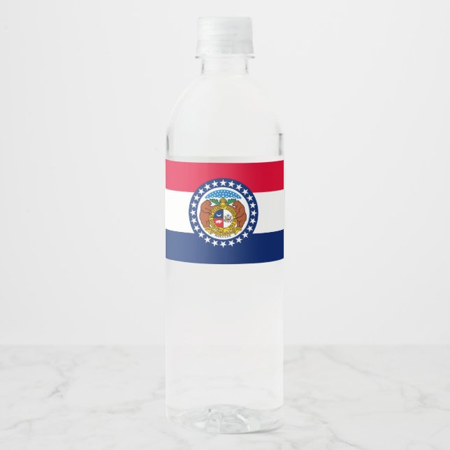 Dynamic Missouri State Flag Graphic on a Water Bottle Label (Front)