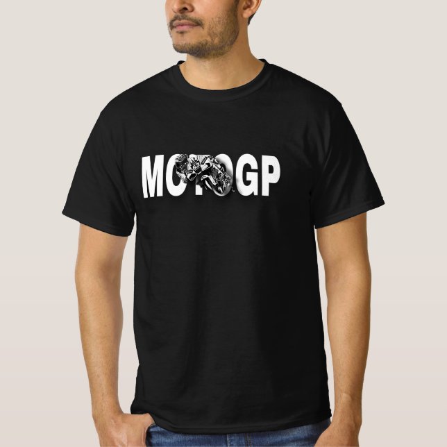 Dynamic MotoGP Racing Motorcycle Graphic – Bold Bl T-Shirt (Front)