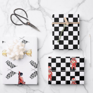Dynamic Motorsport Checkered Flag Birthday Wrapping Paper Sheet