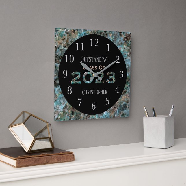 Dynamic Natural Stone Custom 2023 Graduation Square Wall Clock (Office)