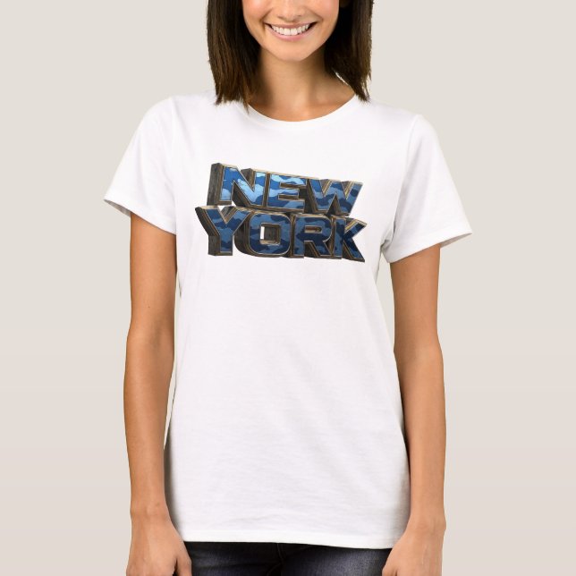 Dynamic Navy NEW YORK 3D Text Art T-Shirt (Front)