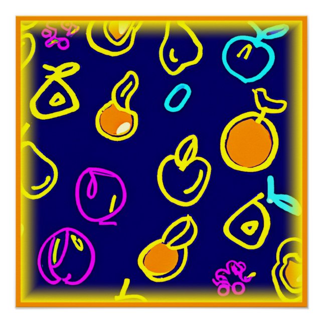 Dynamic Neon Fruits Pattern Design Poster (Front)