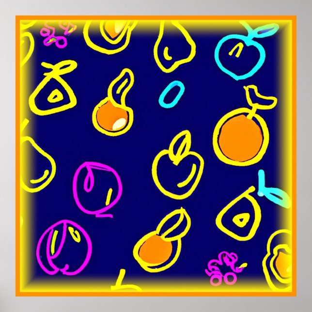 Dynamic Neon Fruits Pattern Design Poster (Front)