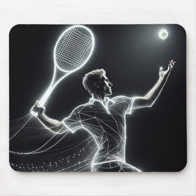 Dynamic Neon Tennis Player Mouse Pad (Front)