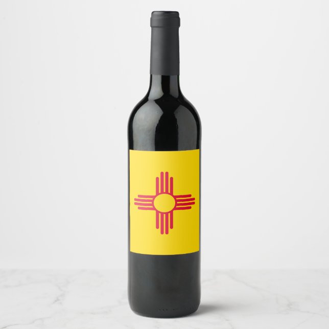 Dynamic New Mexico State Flag Graphic on a Wine Label (Front)
