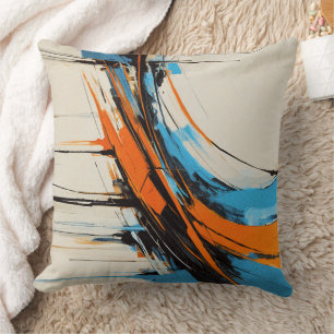 Dynamic Orange Blue Industrial Abstract Modern Cushion