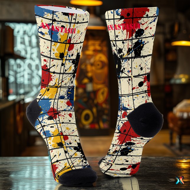 Dynamic Paint Splatter Socks with Modern Abstract  (Creator Uploaded)