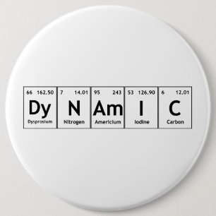 DyNAmIC Periodic Table Element Word Chemistry Atom 6 Cm Round Badge
