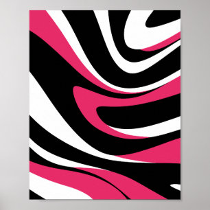 Dynamic Pink, Black, and White Waves Poster