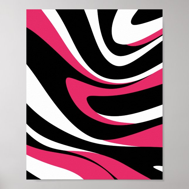 Dynamic Pink, Black, and White Waves Poster (Front)