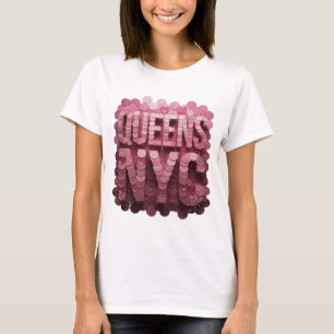 Dynamic Pink QUEENS NYC 3D Text Art T-Shirt