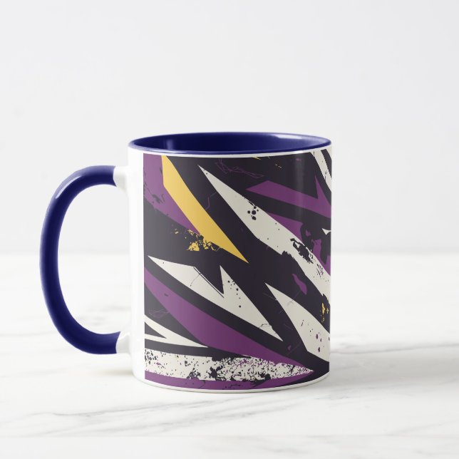 Dynamic Purple and Yellow Geometric Abstract Art Mug (Left)
