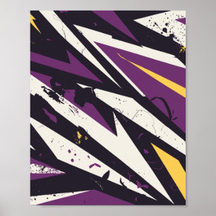 Dynamic Purple and Yellow Geometric Abstract Art Poster