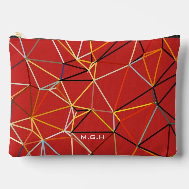 Dynamic Red Abstract Geometric Monogram Accessory Pouch (Front)