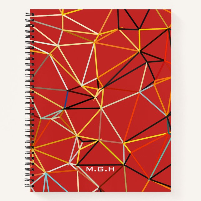 Dynamic Red Abstract Geometric Monogram Notebook (Front)