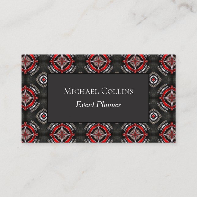 Dynamic Red Black Geometric Pattern Business Card (Front)
