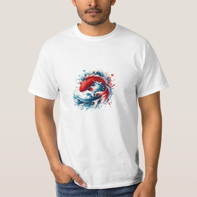 Dynamic Red Koi Splash T-Shirt (Front)