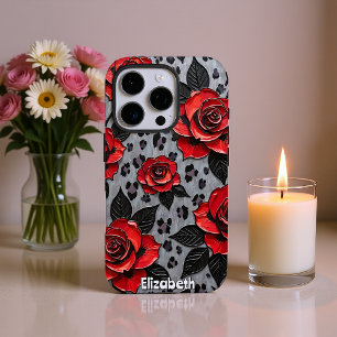 Dynamic Red Roses on Textured Canvas iPhone 16 Pro Case