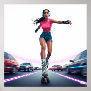 Dynamic Rollergirl Urban Art Design Poster