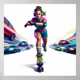 Dynamic Rollergirl Urban Art Design Poster