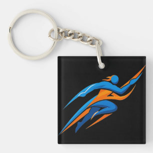 Dynamic Runner Logo Blue Orange Speed Gift Key Ring